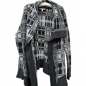 VICTORIA’S SECRET Oversized Grey & Black Wool Plaid Waterfall Cardigan - Size S